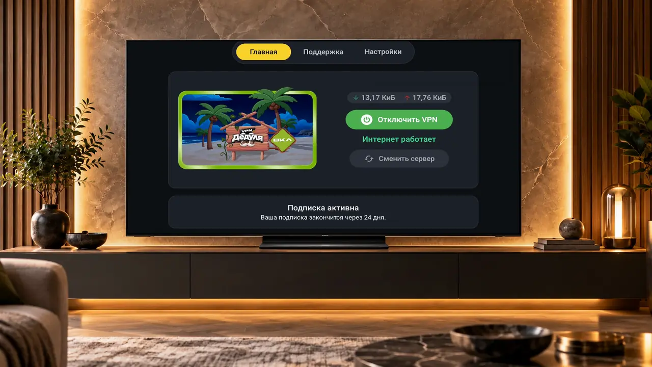 Дед Proxy на телевизор: приложение установлено и VPN включён